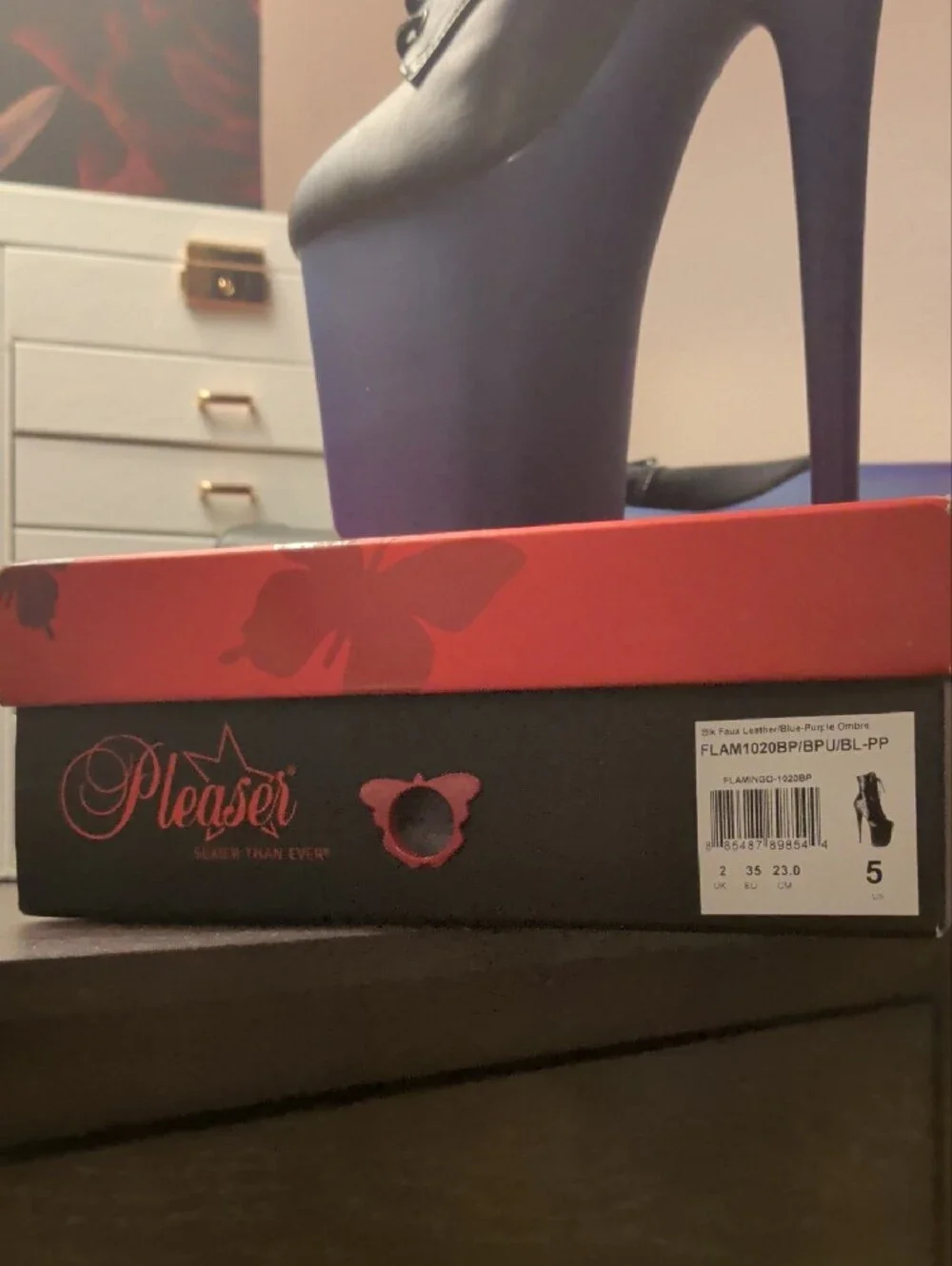 Pleaser Flamingo Black Lace-Up Boots with Blue Purple Ombre Platform